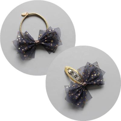 China Cute Fabric Girls Handmade Hair Accessories Bow Hair Tie and Hair Clip Set for sale