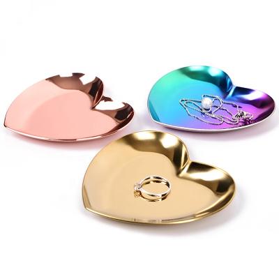 China Stainless Steel Metal Storage Tray Stainless Steel Heart Shaped Jewelry Tray for sale