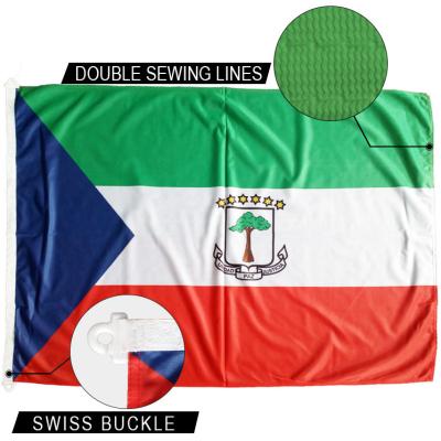 China 3x5' Equatorial Guinea Flag African Country Knitted Polyester Rope and swiss buckle Customized National banner for sale