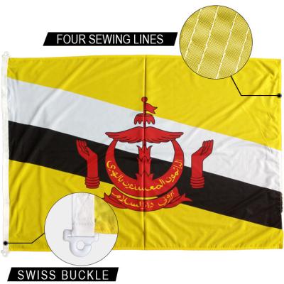 China Nation Brunei Flag 3x5' With Double Sided Hemming 100% Polyester Rope And Swiss Buckle for sale