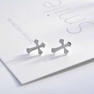 China The SayYes CLASSIC 925 Sterling Silver Religious Cross Stud Earrings Jewelry Silver Plated For Women for sale