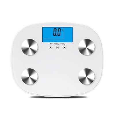 China Water Content Measuring 8mm Mood Weight BMI Glass Scale Digital Bathroom Body Fat Personal Scales With HD White LCD Display for sale