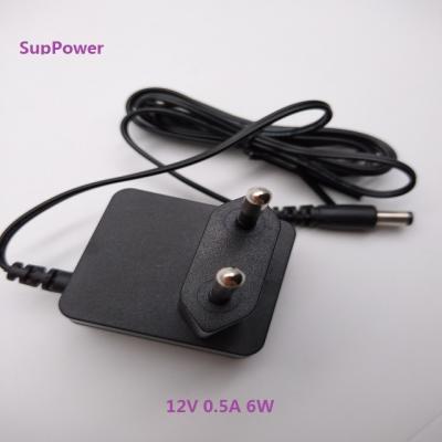 China New 12v 0.5a EU plug wallmout type portable power supply of energy electronics input 100v to 240v AC 50/60hz 0.3a 12v 0.5a 6w basic level DOE VI for sale