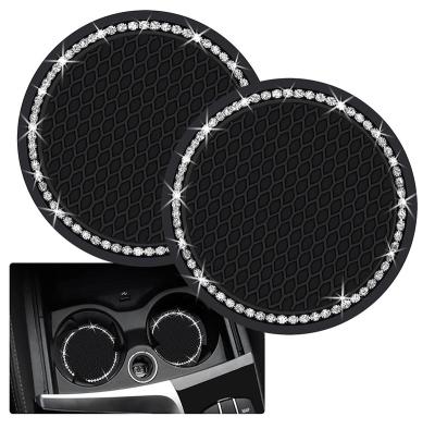 China Car Anti-Slip Mat Pad Silica Gel Rhinestone Car Entry Water Cup Coaster Luxury Bottle Holder Mat For Car Interior for sale