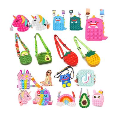 China Puppy Bubble Push Noise Bubble Purse Purses Wiggle Toy Crossbody Bag Rainbow Silicone Sensory Messenger Toys Bag for sale