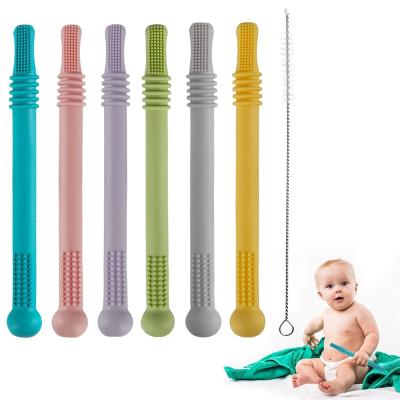 China Soft Chewable Safe Baby Teething Toy Silicone Molar Straw Baby Teether Toy Food Grade BPA Free Toys Mother Baby Supplies for sale