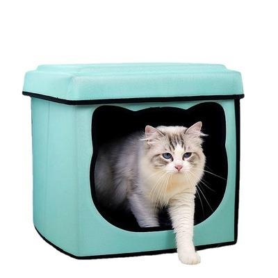 China Luxury Semi-enclosed Folding Warm Winter Heating House with Carpet Outdoor Waterproof Plush Stray Cage Pet Cat House for sale