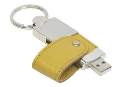 China Amarillo de cuero modificado para requisitos particulares de memoria USB 16GB con el llavero redondo grande en venta