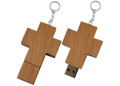 China Beveilig Houten USB-Geheugenstok Embleem Gegraveerde Godsdienstige Kruisingsesdoorn Te koop