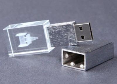 China Crystal USB Flash Drive Memory Stick Transparent Rectangle With Brushed Metal Cap for sale