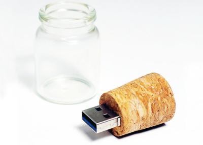 China Het transparante Ronde USB-flashstation 8GB van de Glasfles paste Houten Cork Flitsschijf aan Te koop