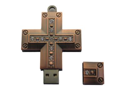 China Dispositivo cruciforme bonito liga de zinco da vara da memória de USB da pátina vermelha com cristais embutidos à venda