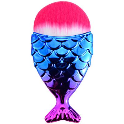 China Smudge Brush Mermaid Fish Shaped Gradient Beginner Foundation Makeup Brush Nail Cleansing Brush Tools Remove Dust Powder Soft Vegan Brush for sale