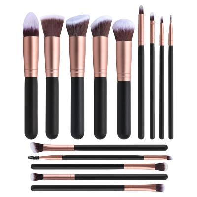 China Angular Hot Selling Nylon Synthetic Blush 14 Pieces Makeup Brush Eyeshadow Mascara Blusher Professional Vegan Makeup Brushes Kit for sale