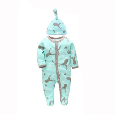 China Breathble Cozy Factory Wholesale Baby Romper With Hat Printed Baby Rock Sleeper Pajamas Set Newborn Baby Clothes for sale