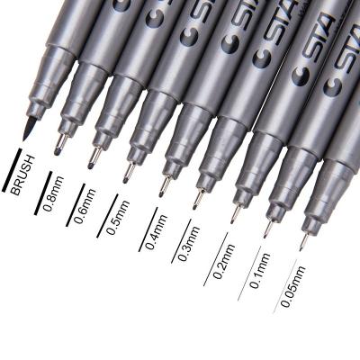 China Art Painting Drawing Size 9 Per Set Pen Black Color Detail Drawing Liner Liquid Marker Pen 0.05 Mm To 1 Mm for sale