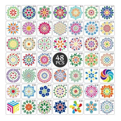 China Skills Drawing Promotion 48 Pieces Detura Flower Style Painting Templates Drawing Templates and 13 13cm Stencil Drawing Plastic for sale