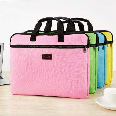 China Functional Canvas A4 Size Double-Layer Zipper Document File Organizer Document Bag Office Stationery Maker for sale