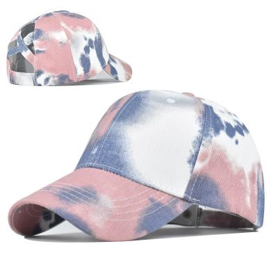 China COMMON hot style tie-dye cotton ponytail hat women sun visor hat cotton ponytail baseball cap for sale