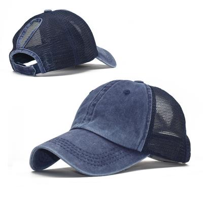 China COMMON customized cotton ponytail wash baseball cap with button top European and American women's summer spring outdoor sports sun visor for sale