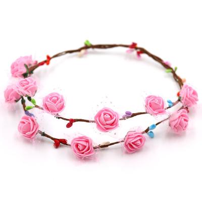 China EVA/Polyester/alloy Children's Headdress Spring White Flower Hair Garland Eva Decorative Garland Wedding Flower Head Garland Rose for sale