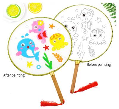 China White Silk Student Children Hand Painting Good Art Programs Chinese Round China White Hand Fans 24cm Diy for sale