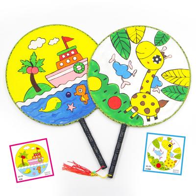 China Wholesale China Round Fan Children's DIY Promotional White Hand Painted Fan Logo Hand Fans Drawings for sale