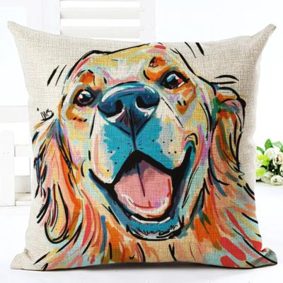 China Painted Folded Cushion Pillow Cover Factory Supply Dog Printed Cotton And Canvas Pillow Cover for sale