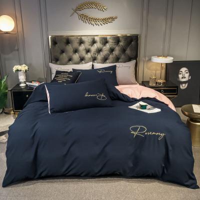 China Anti-Static Home Textile Plain Sheet Bedding Set Hotel Luxury Embroidered Bedding Set 4 Piece Set for sale