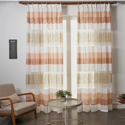 China Decorative Curtain Fabric Sheer Voile Striped Golden Yellow Curtain For Living Room Decor for sale