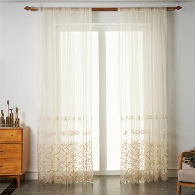 China Luxury Factory Gold Foil Tulle Lace Embroidery Curtain In Home Decorative Sheer Window Curtain Supply for sale