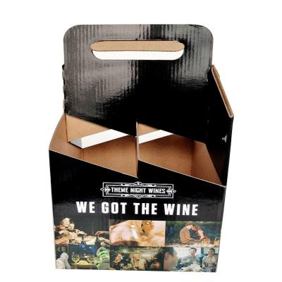 China Wholesale Recyclable Logo Printed Corrugated Foldable Paper 4 Bottle Wine Glass Display Gift Box With Handle for sale