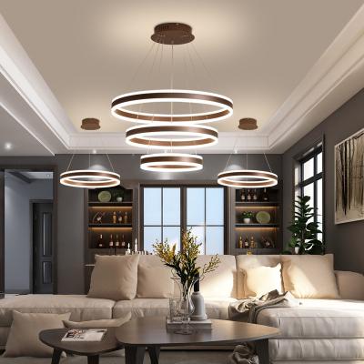 China Modern Simple Acrylic Ring LED Chandelier Dimmable LED Pendant Lighting Indoor Remote Lighting Multi-Circular Chandelier for sale