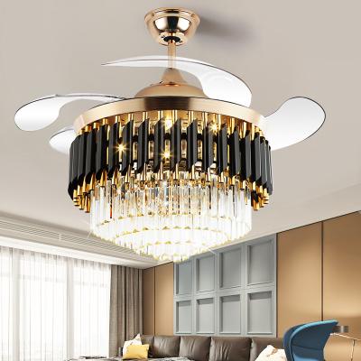 China New Gold LED remote lamp comtrol luxury crystal ceiling fan light with remote control for sale