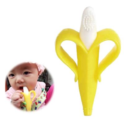 China Customized BPA Free Fruit Banana BPA Free Food Grade Silicone Baby Toothbrush Teether For Kids Teething Toy for sale