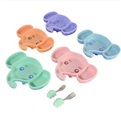 China New Arrival BPA Free Food Grade Silicone Suction Divided Baby Feeding Dish Toddlers Food Elephant Silicone Baby Feeding Dishes for sale