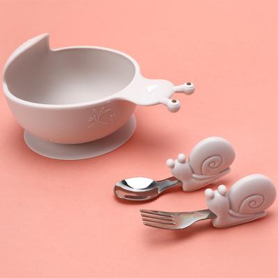 China Silicone High Quality BPA Free Food Grade BPA Free Baby Feeding Bowl Suction Feeding Baby Eating Bowl and Spoon Set Fork for sale