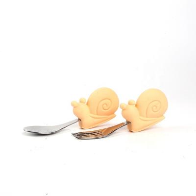 China BPA Free Hot Selling Design New Bpa Free Cute Baby Snail Silicone Stainless Steel Fork Spoon for sale