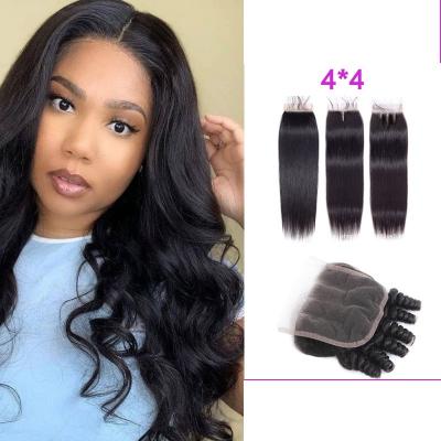 China 100% Indian Hair 4x4 Lace Closure 100% Natural Black Brazilian Straight Virgin Human Hair Lace Closure Cuticle Aligned Hair for sale