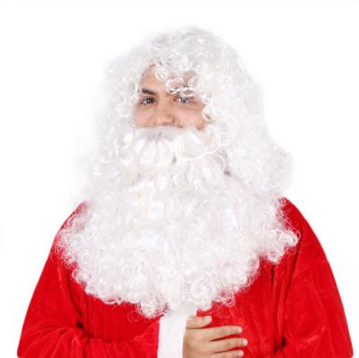 China Neptun Soft Thick Soft Barely Shedding Set Costume Santa Claus Curly Beard Wig Synthetic Wigs Men's White Christmas Cosplay Long Wig for sale