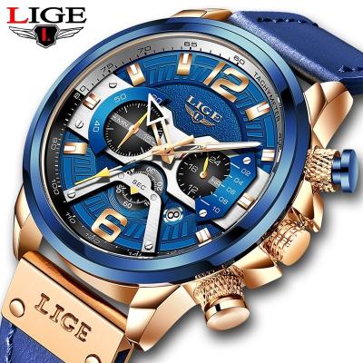 China LIGE 2021 Day/Date Mens Wristwatch Luxury Chronograph Style Military Fashion Top Brand Leather Sport Casual Accessory for sale