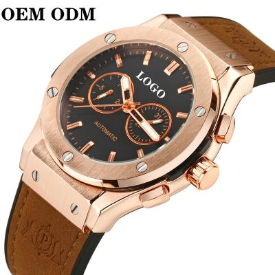 China Rose Gold Case Brown Leather Automatic Mechanical Rubber Strap Wind Week Display OEM ODM Paulareis Men's Individual Casual Sports Geneve for sale