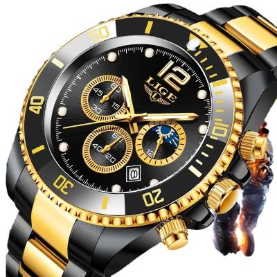 China Top Luxury Chronograph Mens Clock Casual Stainless Steel 24 Hours Moon Phase Mens Watch Sports Waterproof Quartz Chronograph for sale