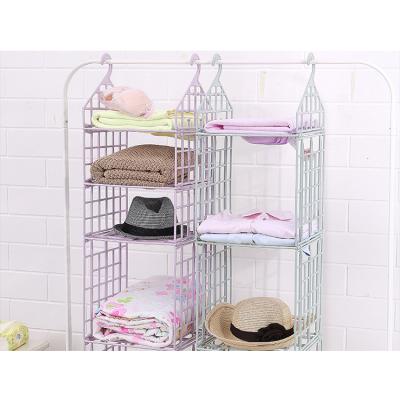 China Rectangle Shape Sustainable Foldable Closet Cabinet Plastic Hanging Basket Hangs Shelf For Outdoor Clothes Drying Rack for sale