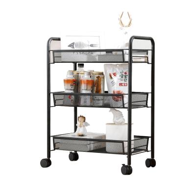 China Sustainable Household Mobile Cart Racks Kitchen Storage Organizer Cart Rotating Trolley Storage Shelf for sale