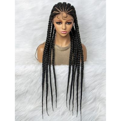 China Synthetic Braid Wig 36Inches Full Lace Braided Wigs For Black Women HD Lace Frontal Wigs With Baby Hair Braiding Wigs Wholesale Price for sale