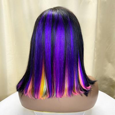 China Wholesale 100 Straight Virgin Hair 13X4 Lace Frontal Wigs Pre-Plucked Short Bob Hair Rainbow Colorful Lace Front Human Hair Wigs for sale