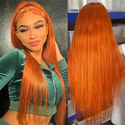 China Orange Ginger Straight 13x4 Lace Front Wig Brazilian Virgin Hair Straight Body Wave #350 Lace Frontal Wig Colored Hair Wigs for sale