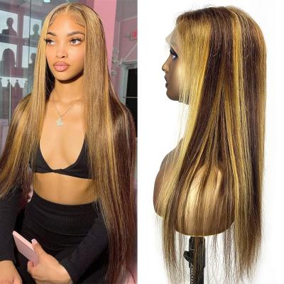 China Straight Blonde Straight Highlight Lace Front Wig Brazilian Virgin Hair Body Wave 13*4 Lace Front Human Hair Wigs for sale