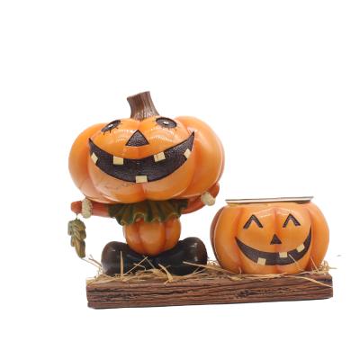 China Europe Halloween Resin Candle Holders - Decorated with Pumpkin - Home Decoration and Holiday Decor-Suitable for Table, Bookcase for sale